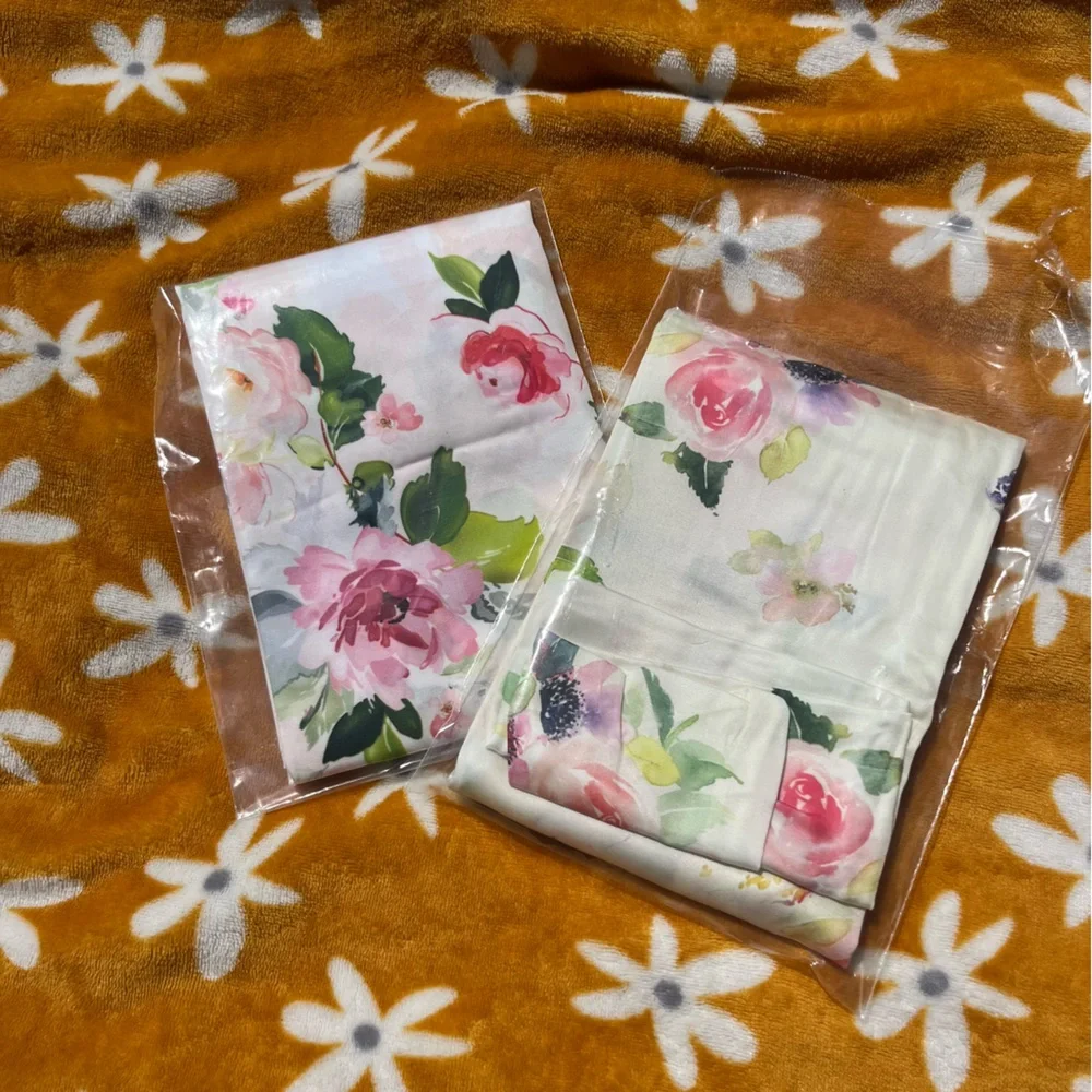 TWO 100% Lyocell NEW 'TELUS' Pillowcases Beige Floral Standard Size Covers